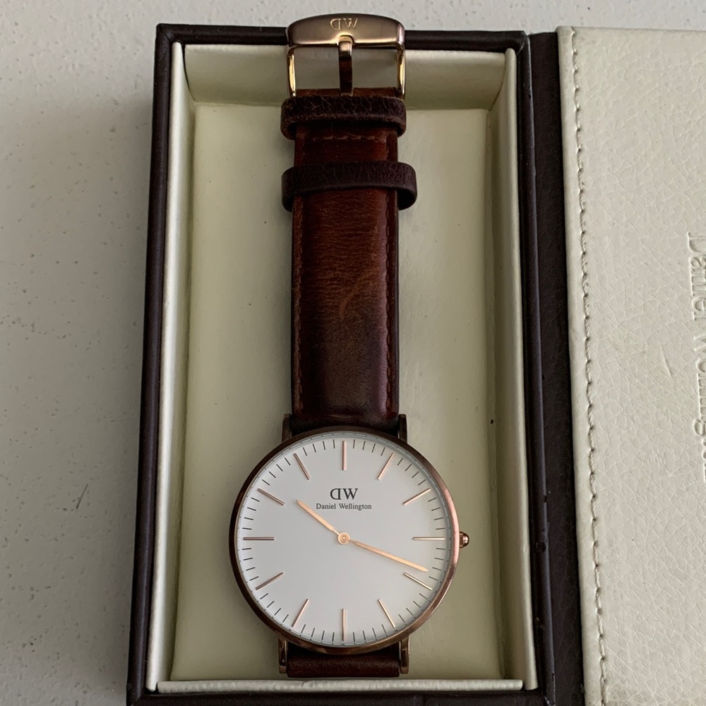 Daniel Wellington Classic White Dial Watch with Brown Leather Strap Rose Gold